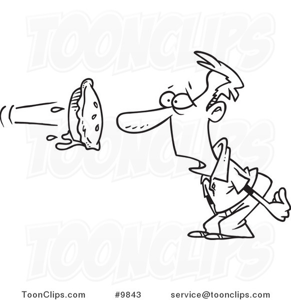 581x600 Cartoon Black And White Line Drawing Of A Pie Flying - Pie Line Drawing