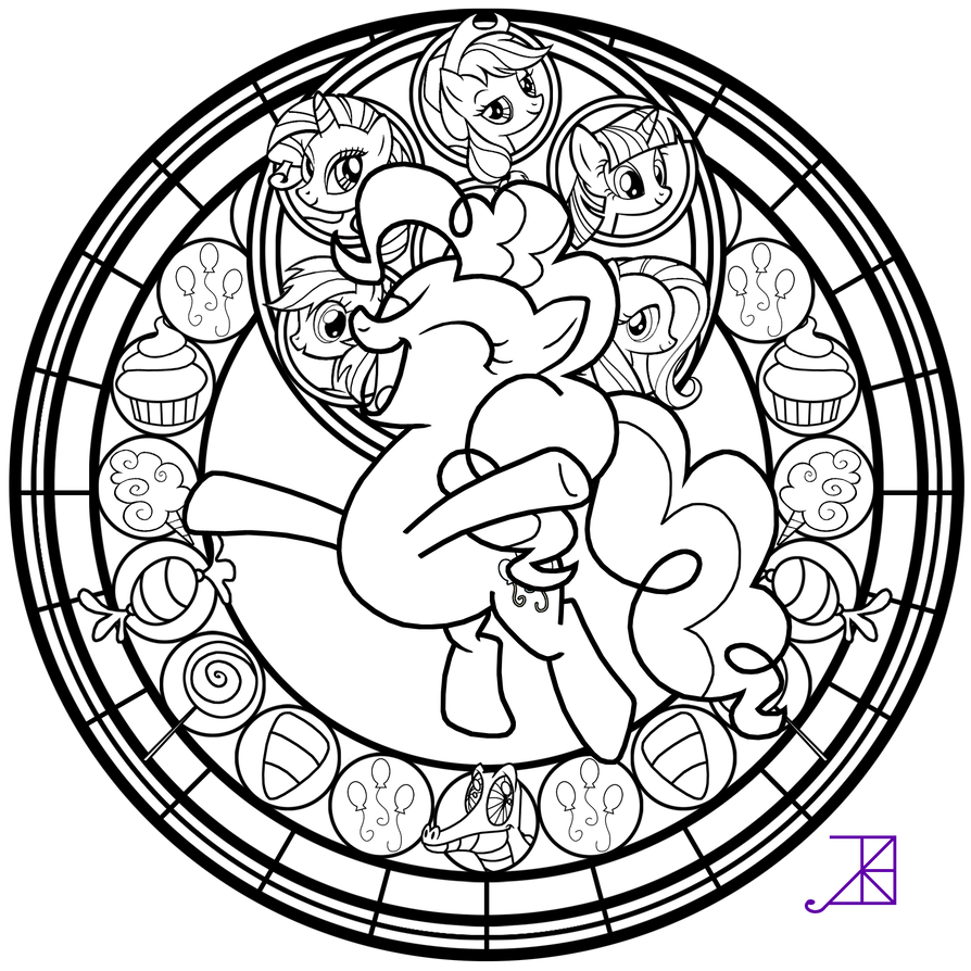 894x894 stained glass pinkie pie better line art - Pie Line Drawing