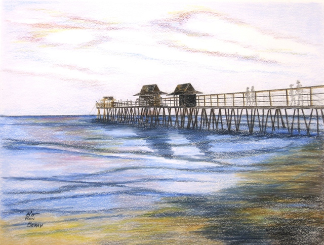640x484 ron berry artwork peaceful pier original drawing pencil beach art - Pier Drawing