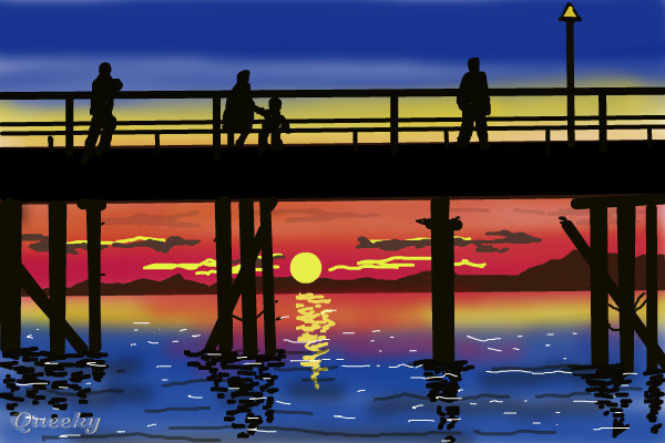 600x400 sunset behind the pier a landscape speedpaint drawing - Pier Drawing