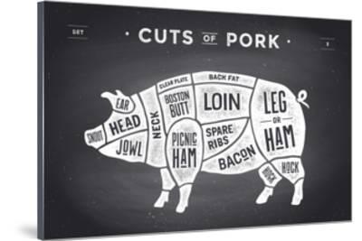 400x267 cut of meat set poster butcher diagram, scheme and guide - Pig Butcher Drawing