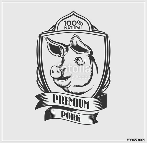 500x487 pig head premium label logo butcher vector monochrome design - Pig Butcher Drawing