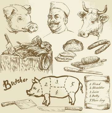 364x368 Vector Butcher Pig Free Vector Download - Pig Butcher Drawing