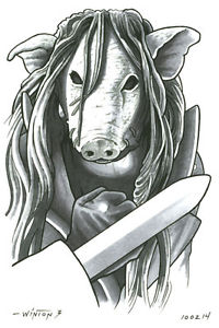 200x300 Pig Head Mask Saw X Drawing - Pig Drawing