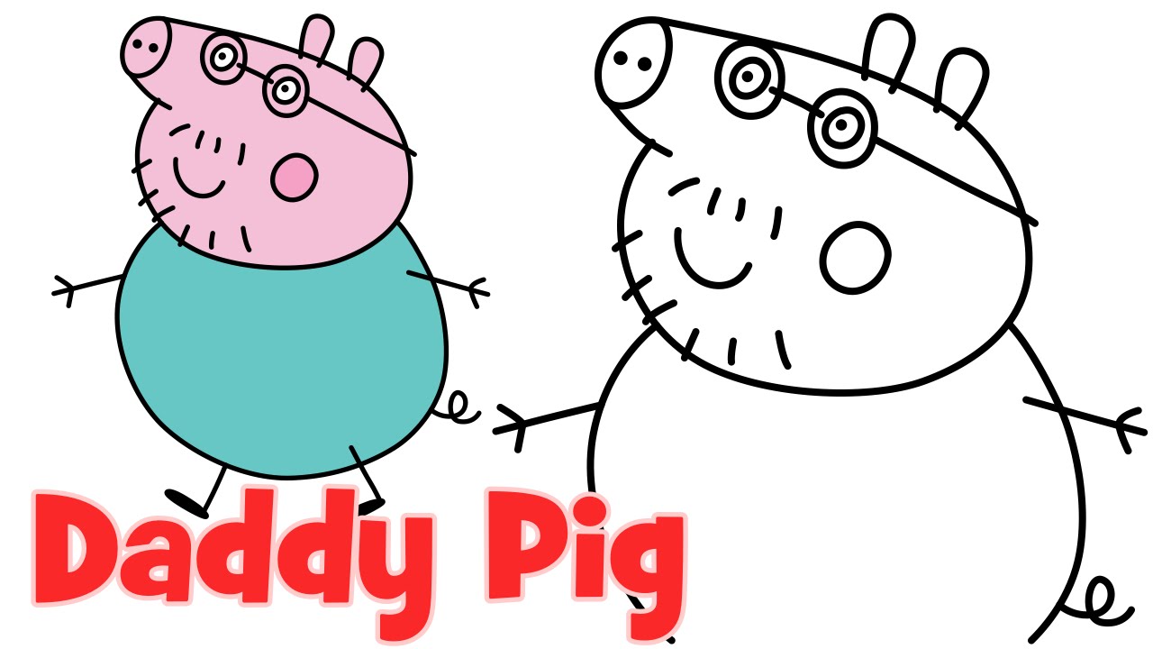 1280x720 how to draw peppa pig family daddy step - Pig Drawing For Kids