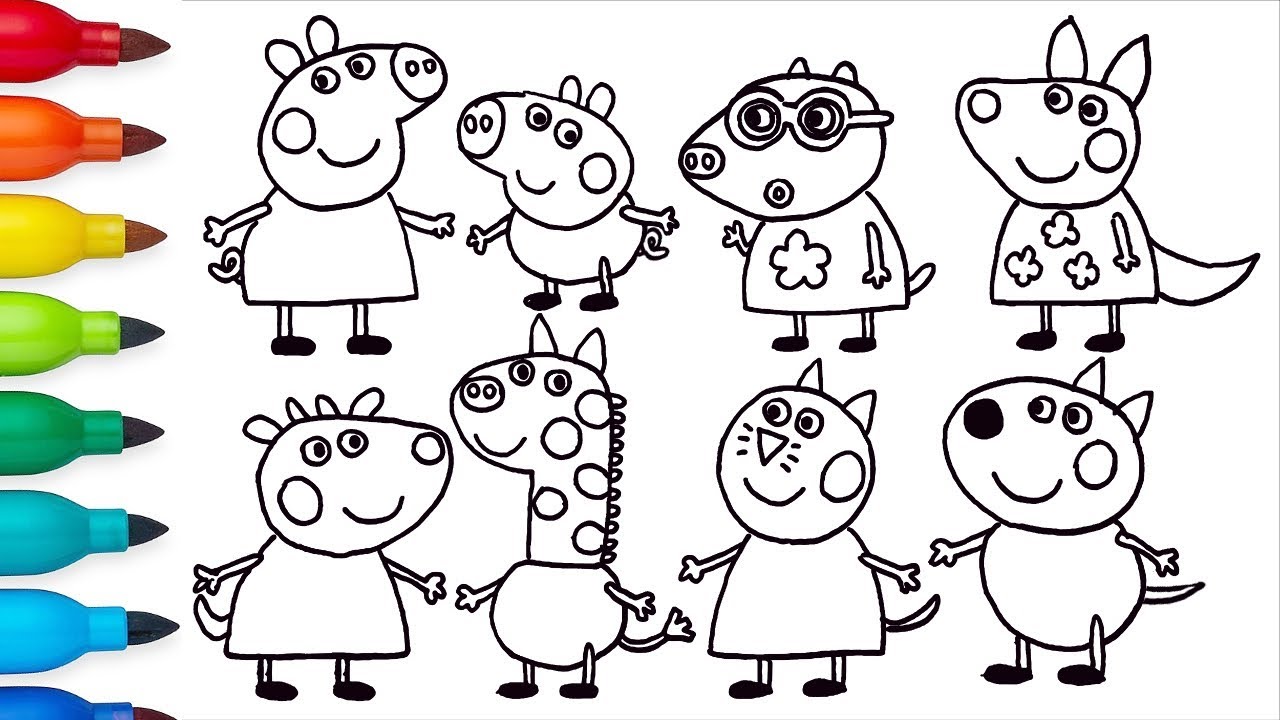 1280x720 How To Draw Peppa Pig And Friends Drawing And Coloring For Kids - Pig Drawing Images