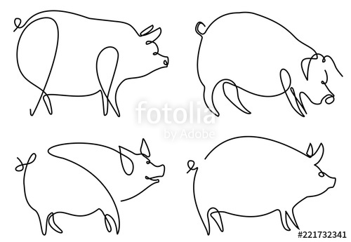 500x345 Pig One Line Drawing Stock Image And Royalty Free Vector - Pig Drawing Images