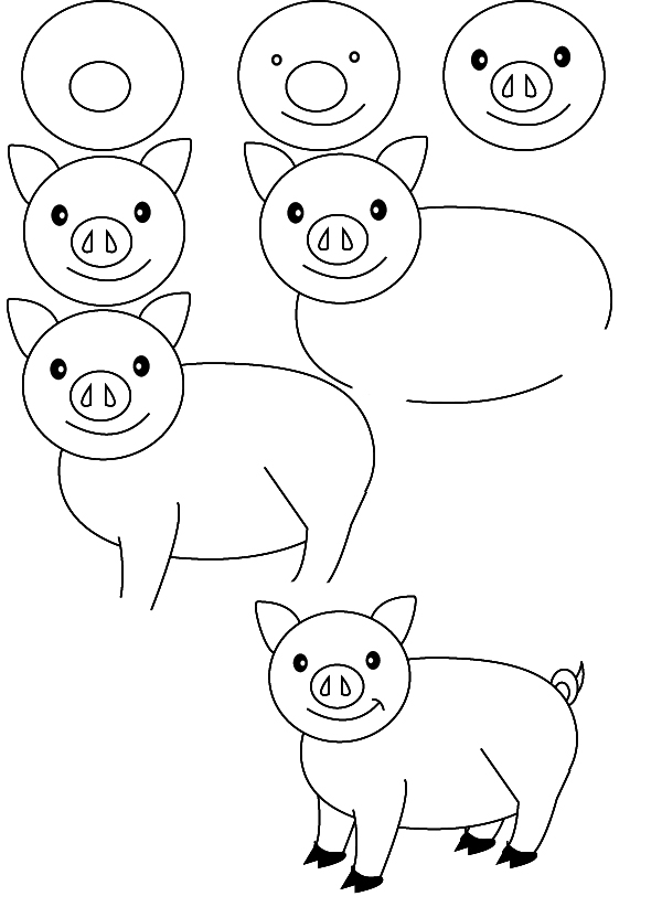 600x822 Drawing Pig - Pig Drawing Images