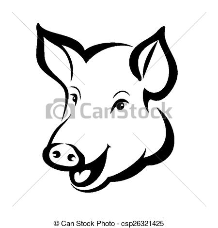 450x470 Happy Pig Head Portrait, Isolated Vector Symbol - Pig Head Drawing