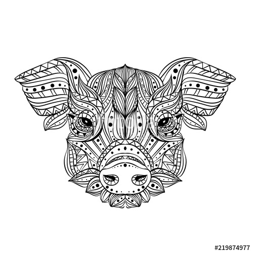 500x500 head of a wild boar meditation, coloring of the mandala pig head - Pig Head Drawing