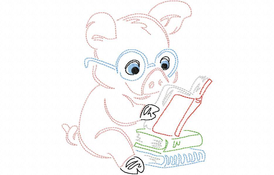 934x597 reading pig line art book pillow machine embroidery design - Pig Line Drawing