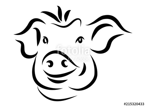 500x367 Continuous Line Drawing Of Cute Pig Vector Illustration Simple - Pig Line Drawing