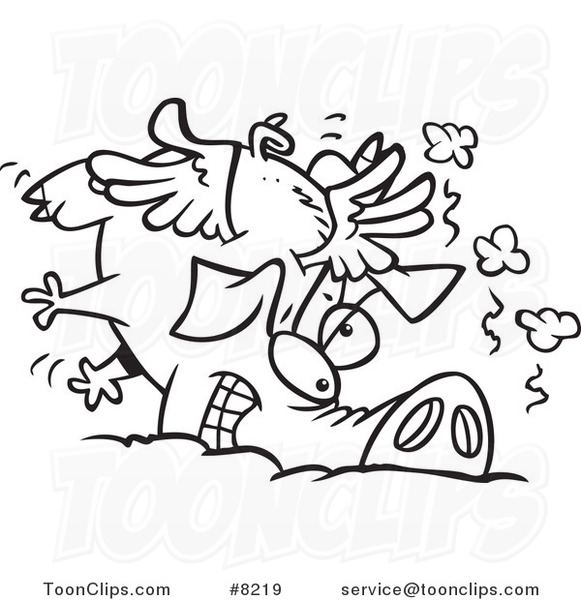581x600 Cartoon Black And White Line Drawing Of A Winged Pig Crashing - Pig Line Drawing