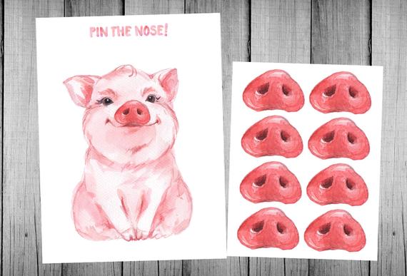 570x387 farm birthday game printable pin the nose on the pig farm etsy - Pig Nose Drawing