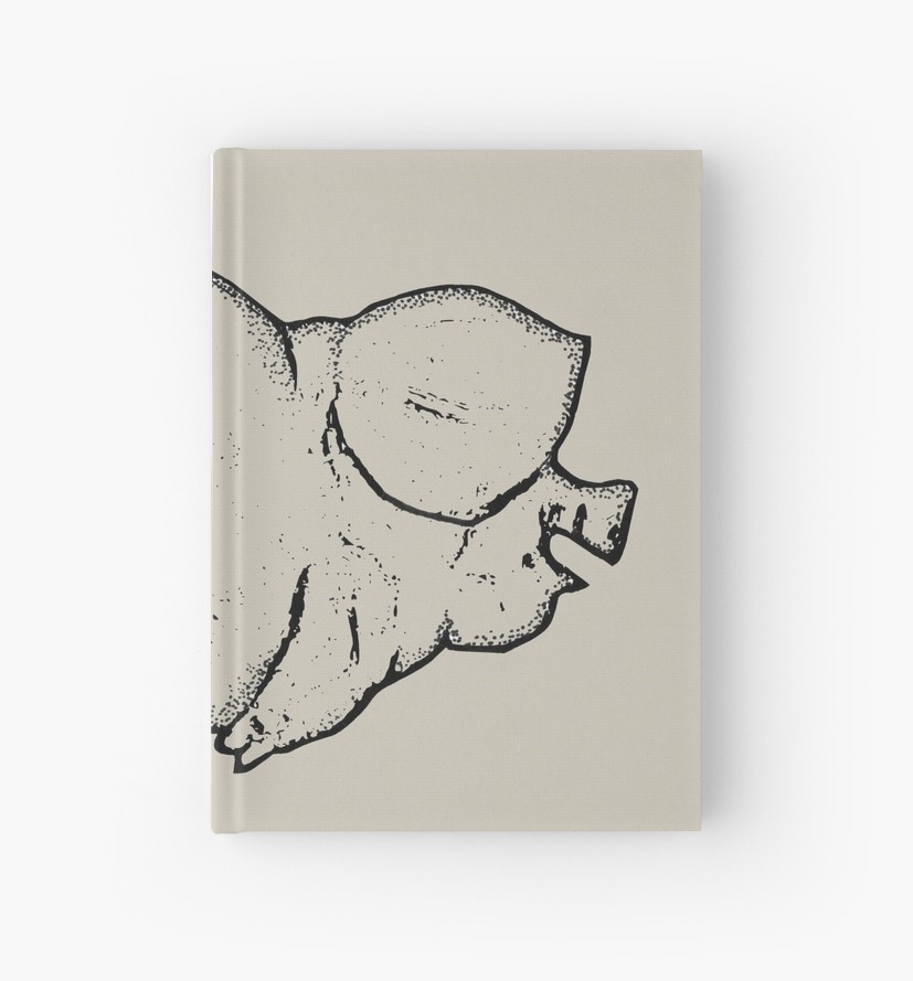 827x889 happy pig lying on belly, outline drawing hardcover journals - Pig Outline Drawing