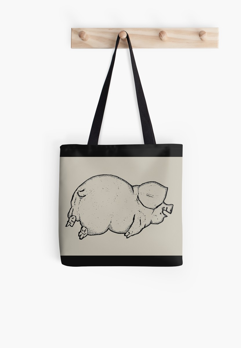 831x1200 happy pig lying on belly, outline drawing tote bags - Pig Outline Drawing