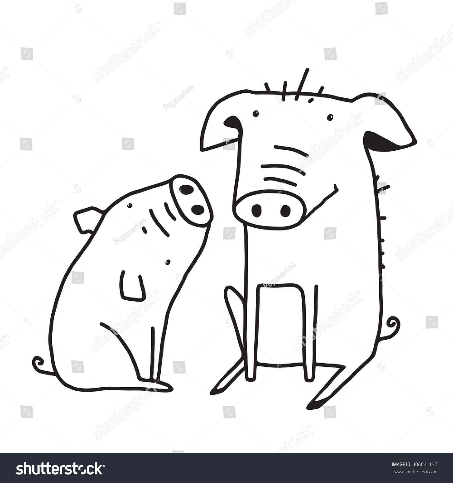 1500x1600 Outline Drawing Of Animals Royalty Free Stock Illustration Cute - Pig Outline Drawing