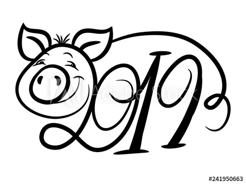 500x375 Pig, Symbol Of The New Year, Outline Drawing, Black - Pig Outline Drawing