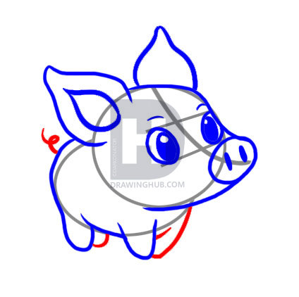 424x422 How To Draw A Simple Pig, Step - Pig Pictures Drawing