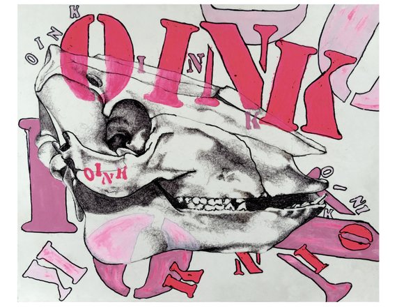 570x440 Oink Pig Skull Drawing, Anatomical Art Print, Skull Poster Print - Pig Skull Drawing