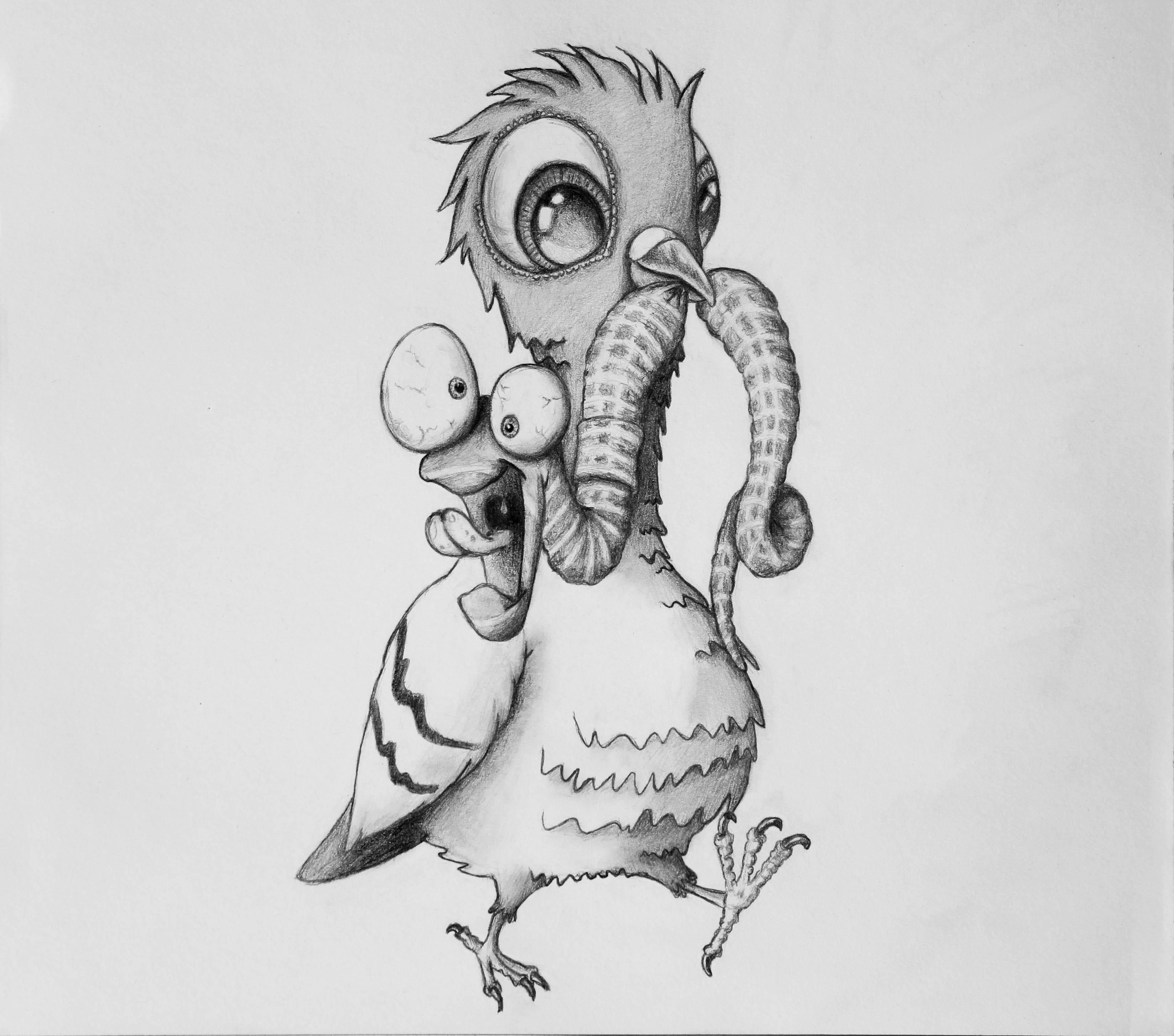 3744x3304 Pigeon With Worm, Pencil, X Art - Pigeon Pencil Drawing