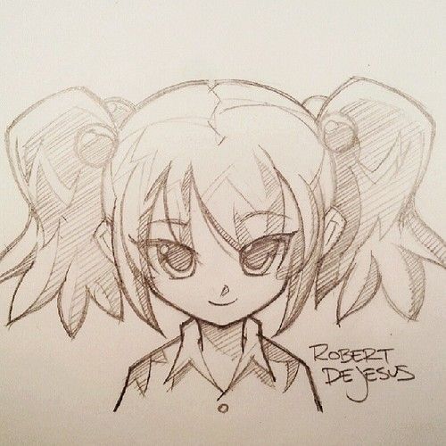 500x500 Sketch Of Girl With Huge Ponytails - Pigtails Drawing