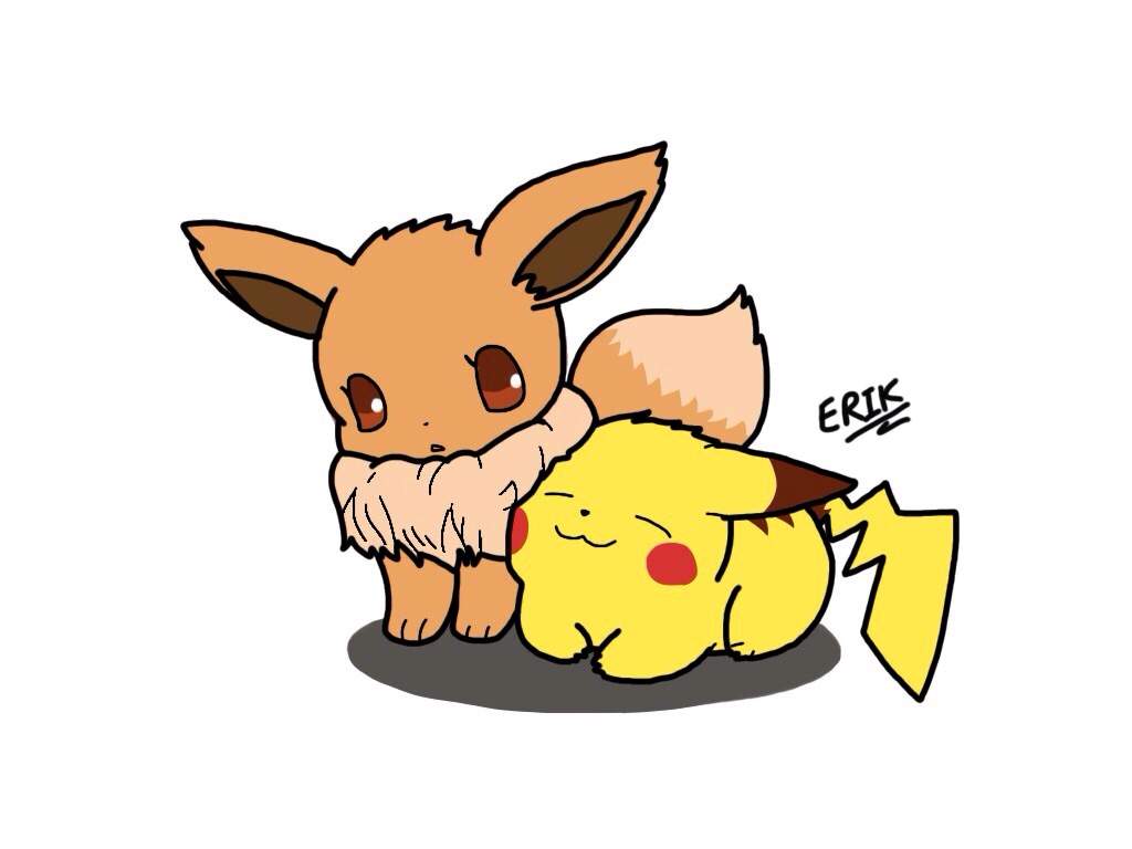 1024x768 eevee and pikachu drawing! amino - Pikachu Drawing
