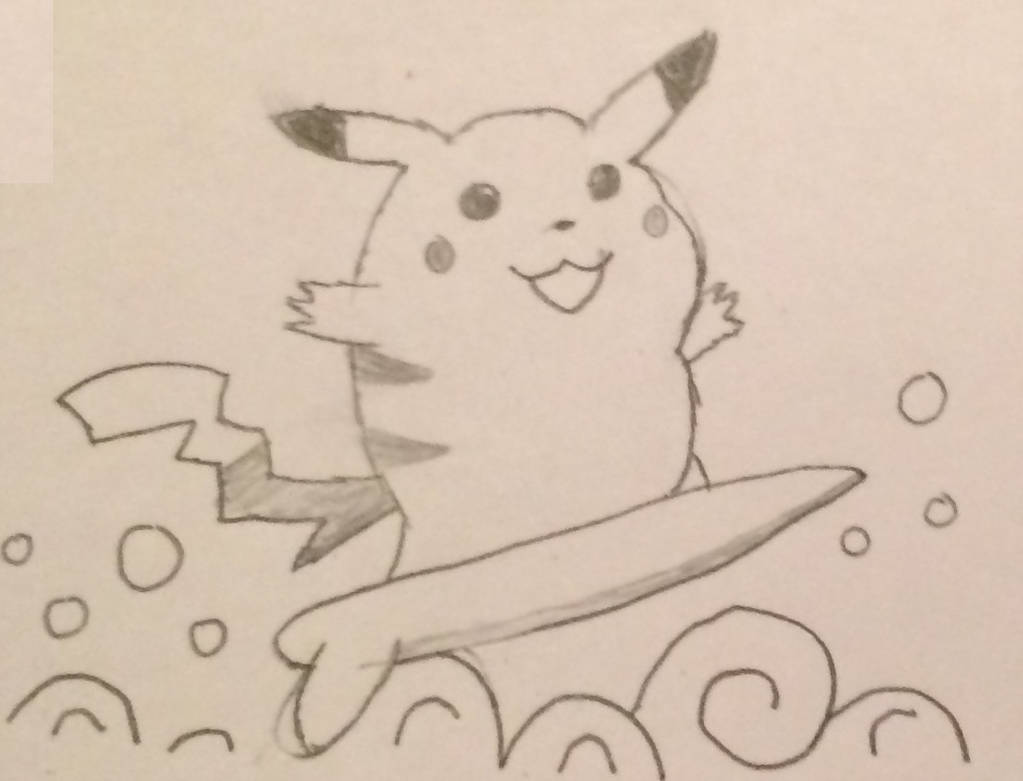 1023x781 surfing pikachu pencil drawing - Pikachu Pencil Drawing