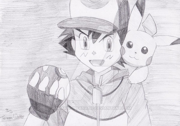 600x419 Ash And Pikachu Pencil Sketch - Pikachu Pencil Drawing