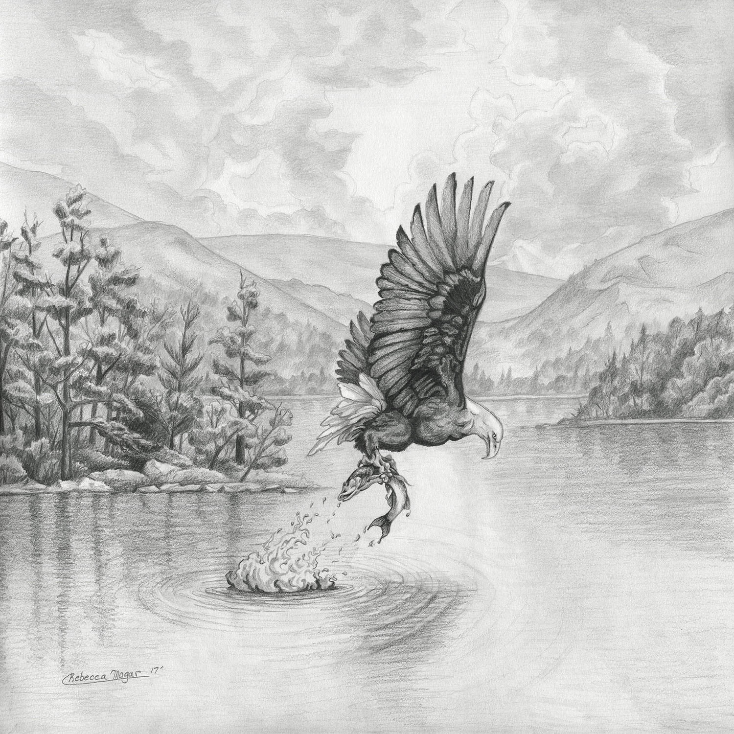 1500x1500 eagle with fish sketch of an eagle catching a northern pike etsy - Pike Fish Drawing