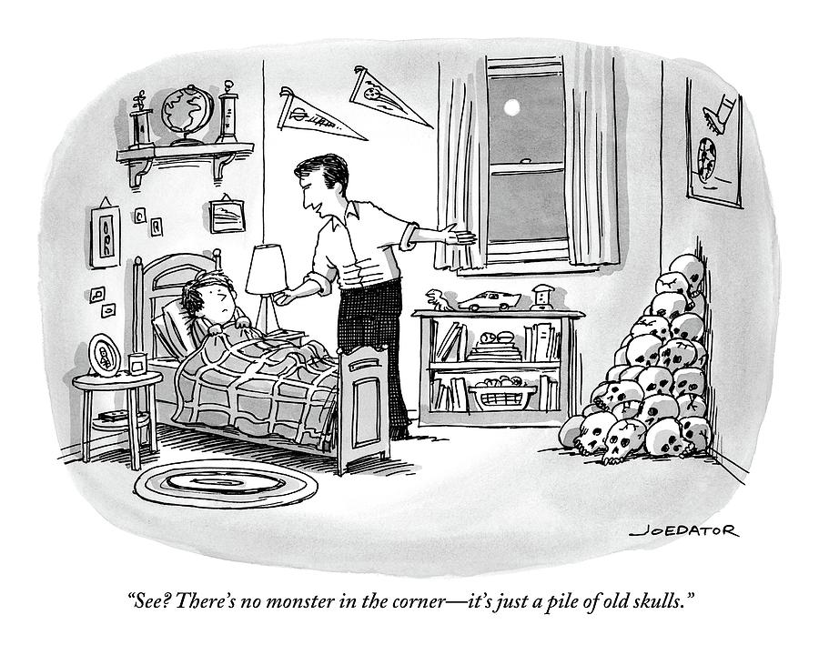 900x709 a father points to a pile of skulls in the corner drawing - Pile Drawing