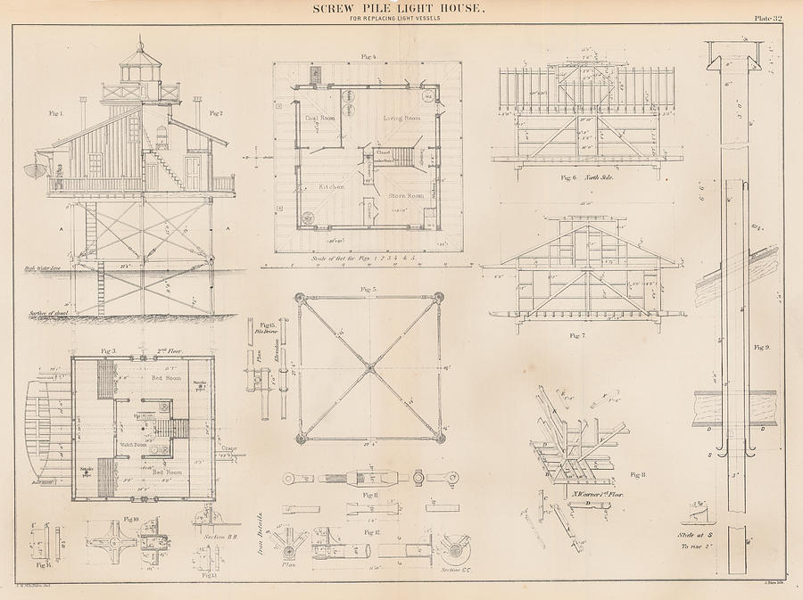 900x673 u s coast guard drawing of a screw pile lighthouse drawing - Pile Drawing