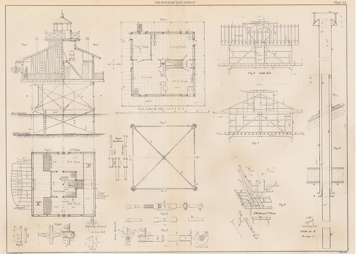 700x500 u s coast guard drawing of a screw pile lighthouse greeting card - Pile Drawing