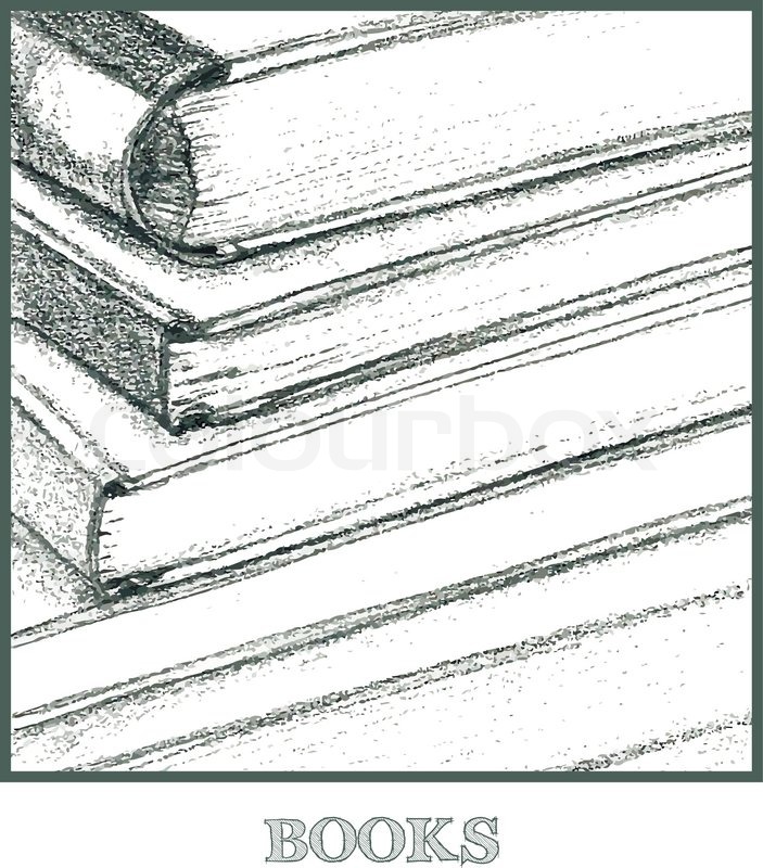 703x800 pencil drawing sketch pile of books stock vector colourbox - Pile Of Books Drawing