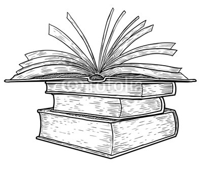 400x332 stack of books illustration, drawing, engraving, ink, line art - Pile Of Books Drawing