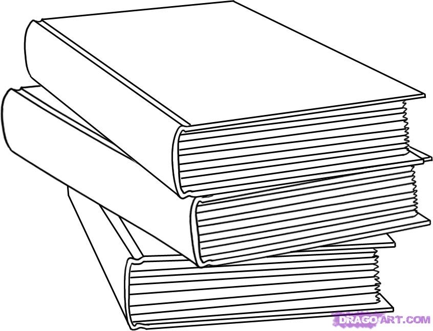846x648 how to draw books, step - Pile Of Books Drawing