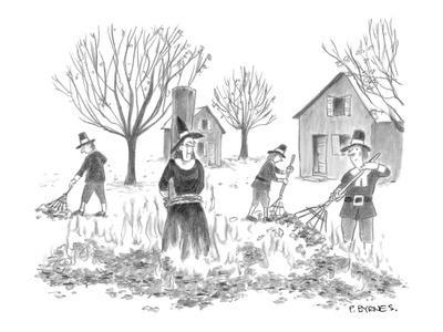 400x300 pilgrims burning pile of leaves with a witch in the center - Pile Of Leaves Drawing