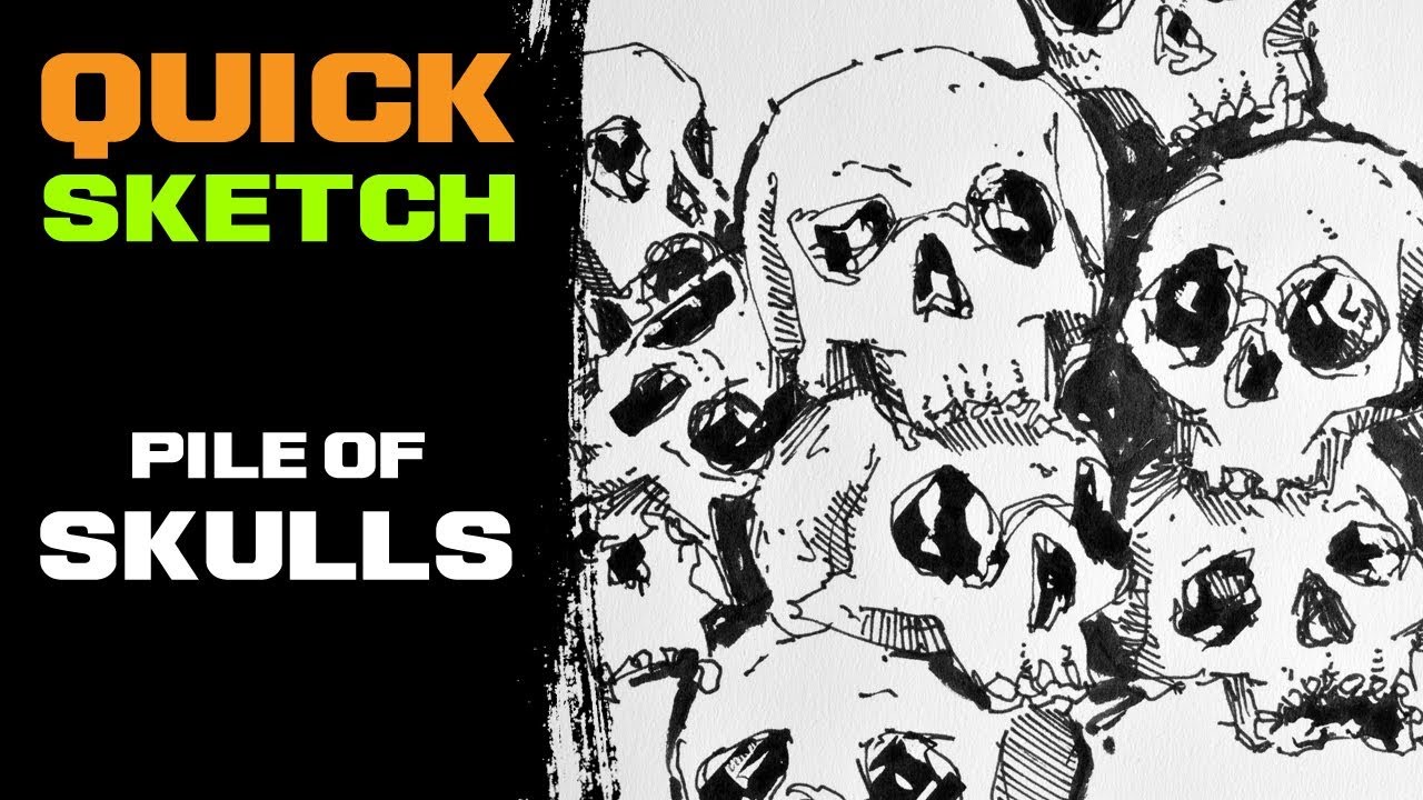 1280x720 Quick Sketch - Pile Of Skulls Drawing