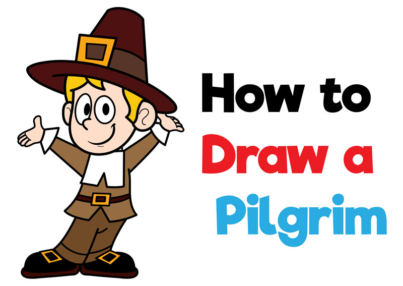 800x567 how to draw a cartoon pilgrim for thanksgiving easy step - Pilgrim Drawing
