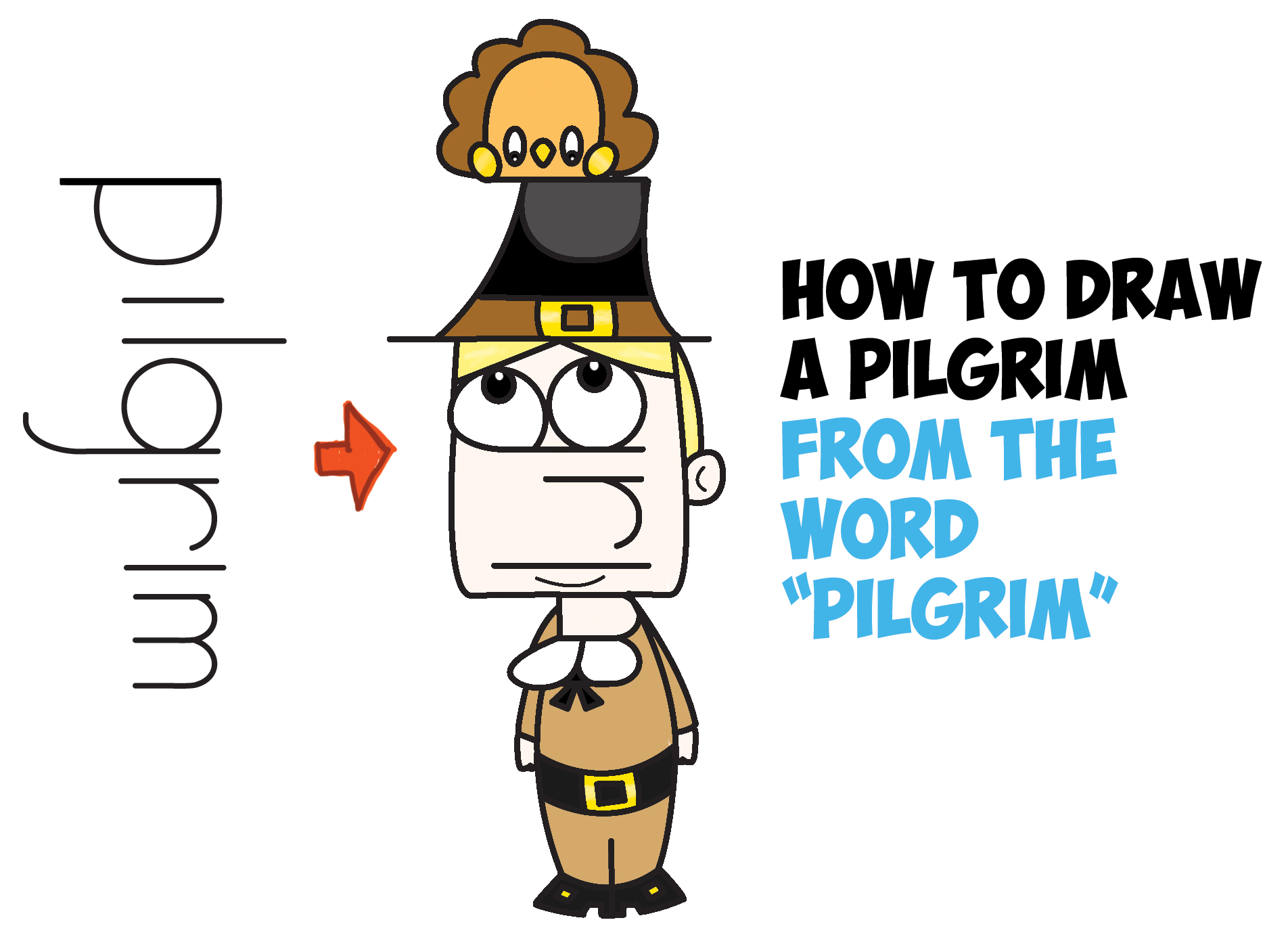 1904x1388 how to draw a cartoon pilgrim from the word - Pilgrim Drawing