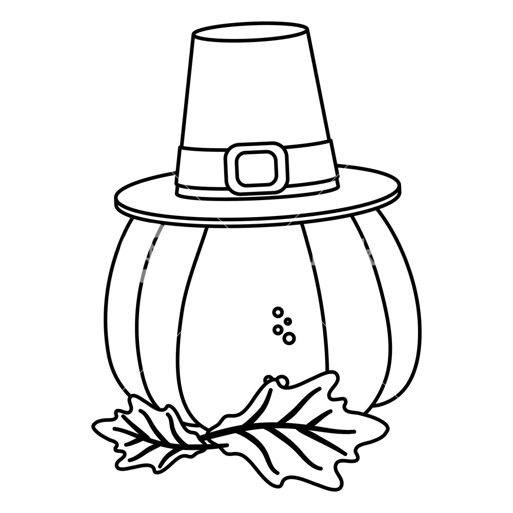 1000x1000 thanksgiving day pumpkin with pilgrim hat drawing in white - Pilgrim Drawing