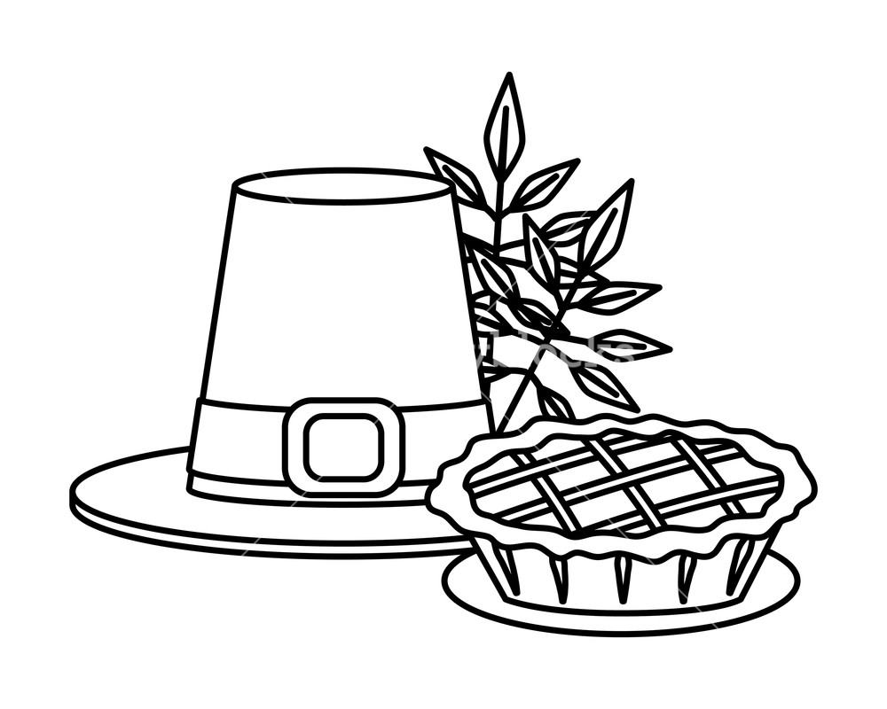 1000x800 thanksgiving day pie pumpkin with pilgrim hat and autumn leaves - Pilgrim Hat Drawing
