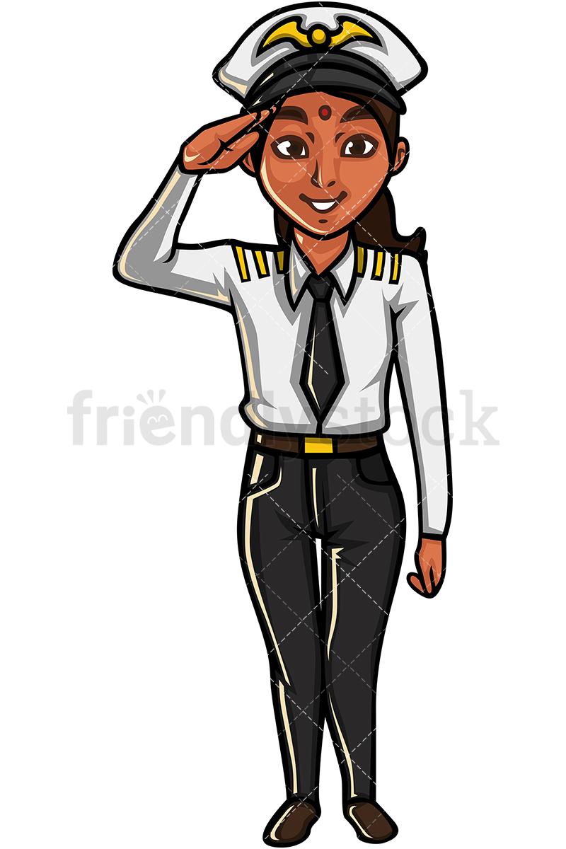 800x1200 indian female airline pilot cartoon vector clipart - Pilot Drawing
