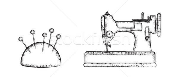 600x262 sewing symbols set pin cushion and sewing machine vector - Pin Cushion Drawing