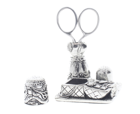 589x480 a e williams sewing station pewter mannequin thimble scissors pin - Pin Cushion Drawing