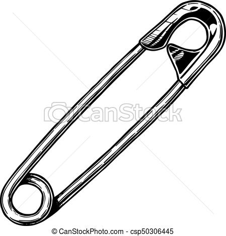 449x470 Illustration Of Safety Pin Vector Black And White Hand Drawn - Pin Drawing