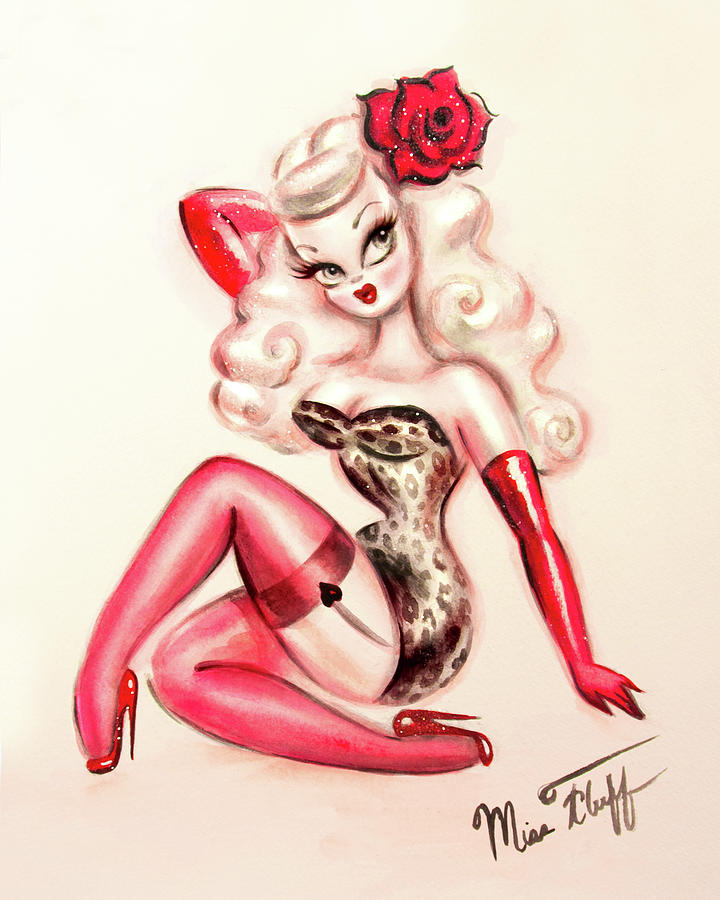 720x900 blonde with red rose pinup girl drawing - Pin Up Girl Drawing