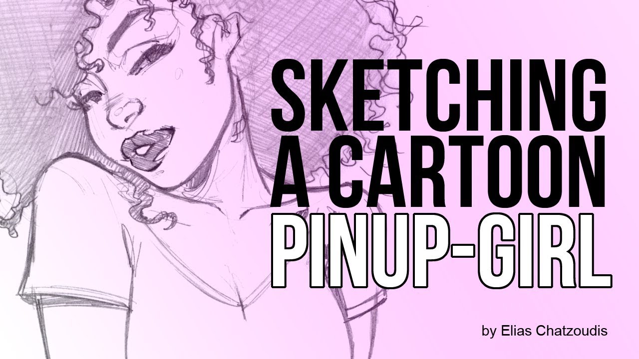 1280x720 sketching a cartoon pinup girl with pencil - Pin Up Girl Drawings