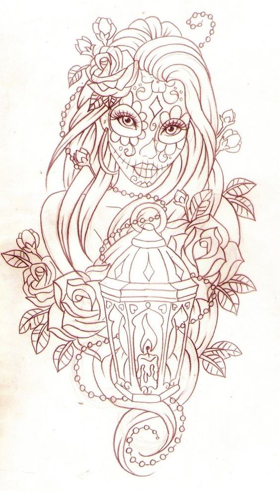 564x989 Day Of The Dead Pin Up Girl Drawings Lantern - Pin Up Girl Drawings