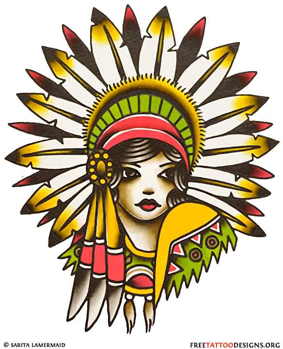 584x721 Native American Pin Up Girl Face Tattoo Drawing Design - Pin Up Girl Face Drawing